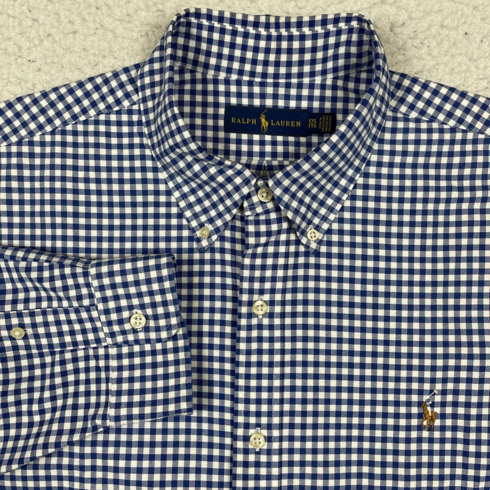 Ralph Lauren Button Down Mens XXL Blue Gingham Plaid Flesh Pony Preppy Classic